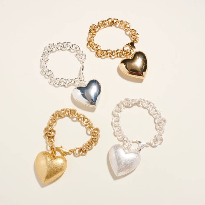 Designature New York - Wholesale Keychain – Women's - 6.5 Inch Metal Puffy Heart Keychain Bagcharm