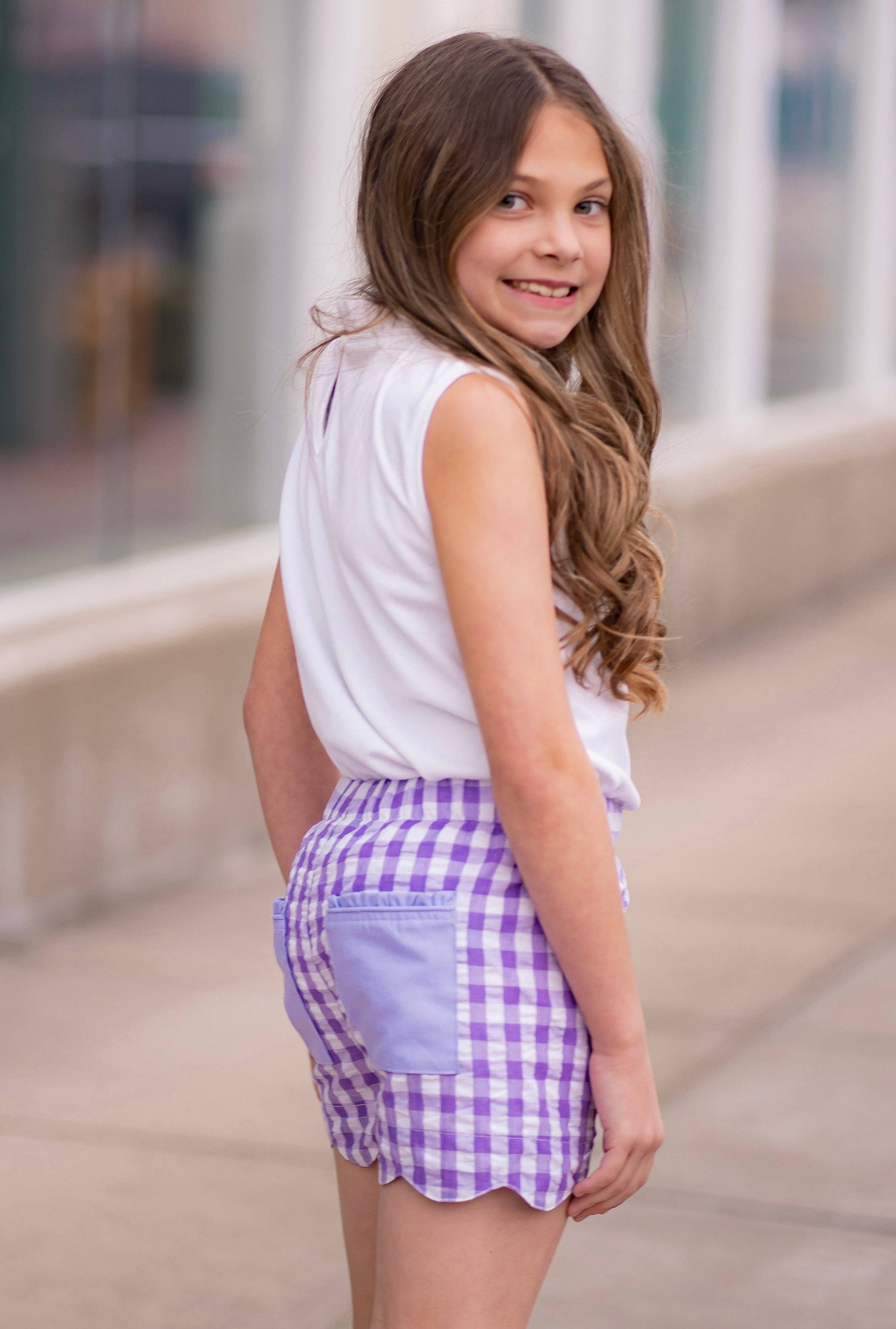 The Yellow Lamb - Vente Short – enfant - Short en vichy seersucker violet de Katie2