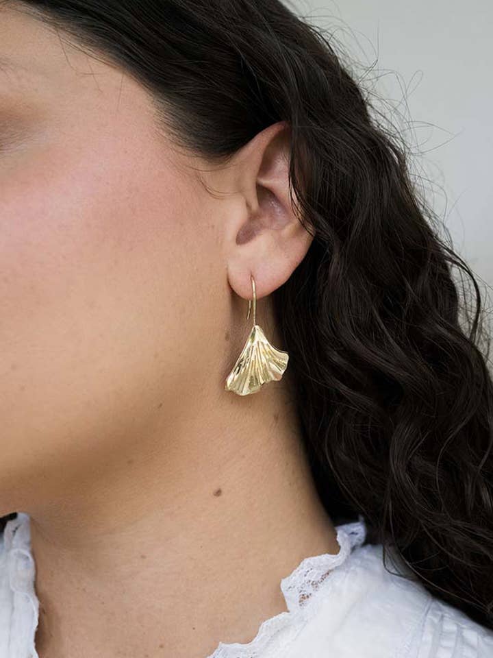Sayuri Ginkgo Leaf Drop Earring - Gold for wholesale by Matr Boomie Fair Trade