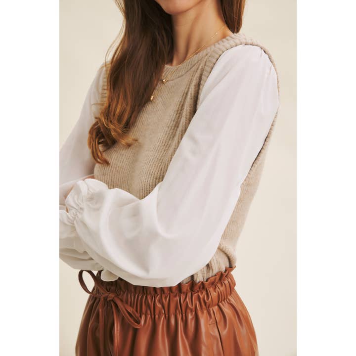 in february - Wholesale Knit Sweater - Women's - SWEATER VEST TOP WITH WOVEN PUFF SLEEVES3