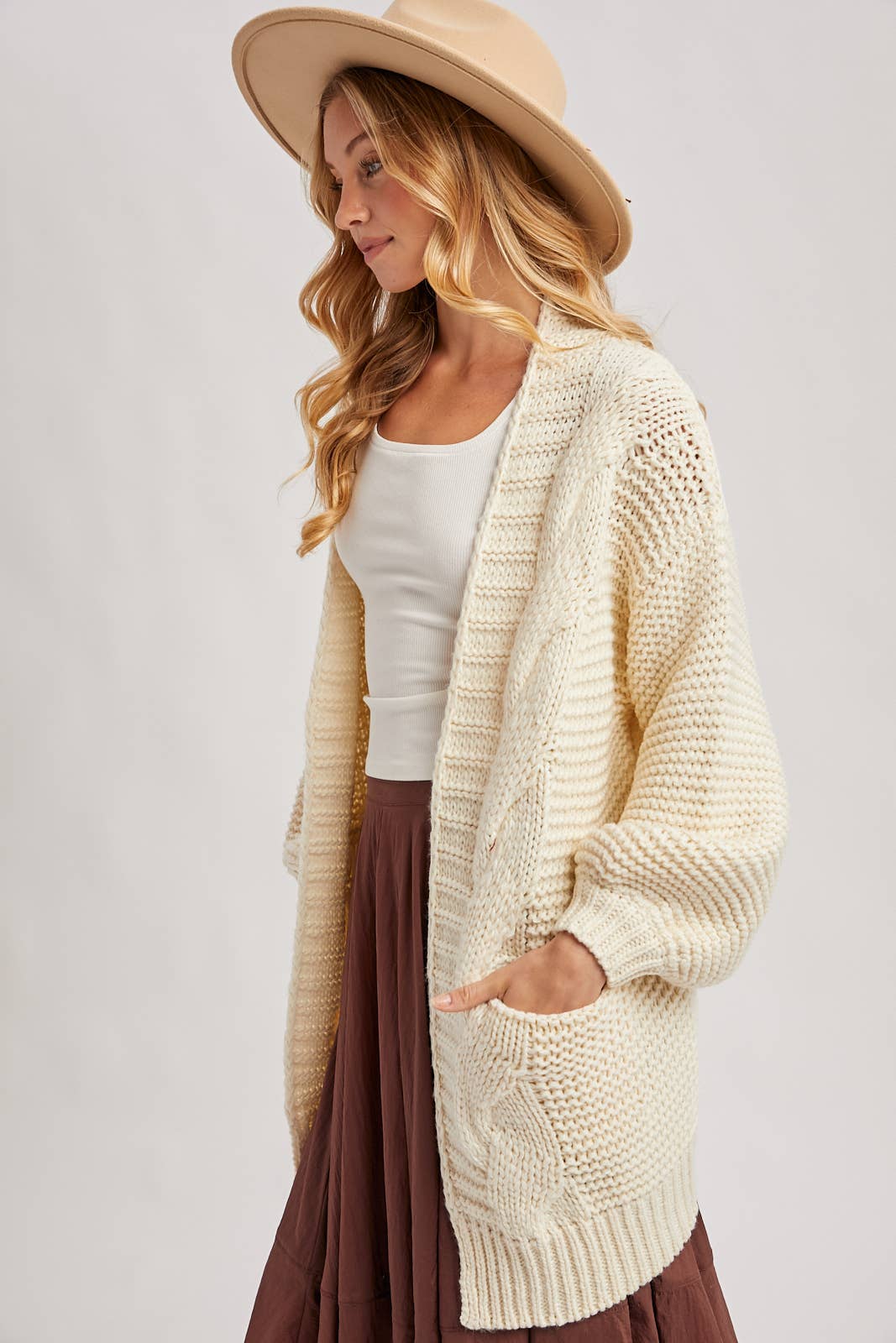 Bluivy - Vente Cardigan – femme - CARDIGAN À MANCHE LANTERNE À CÂBLE4
