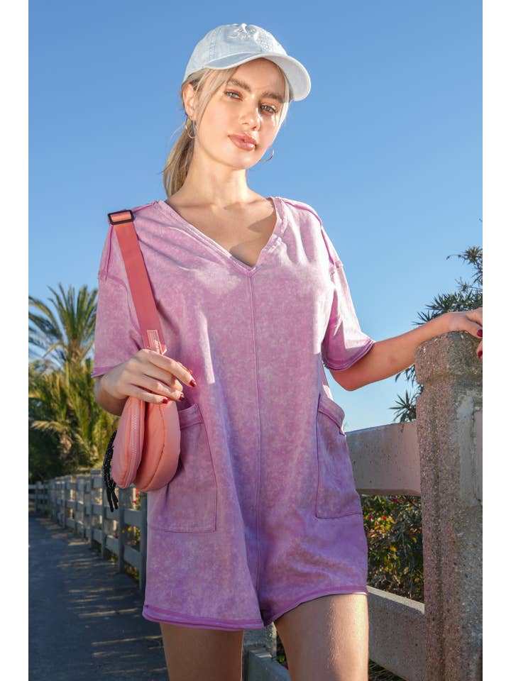 VERY J - Wholesale Romper - Women's - NP70740X-PLUS SIZE Mineral Washed Casual Knit Romper