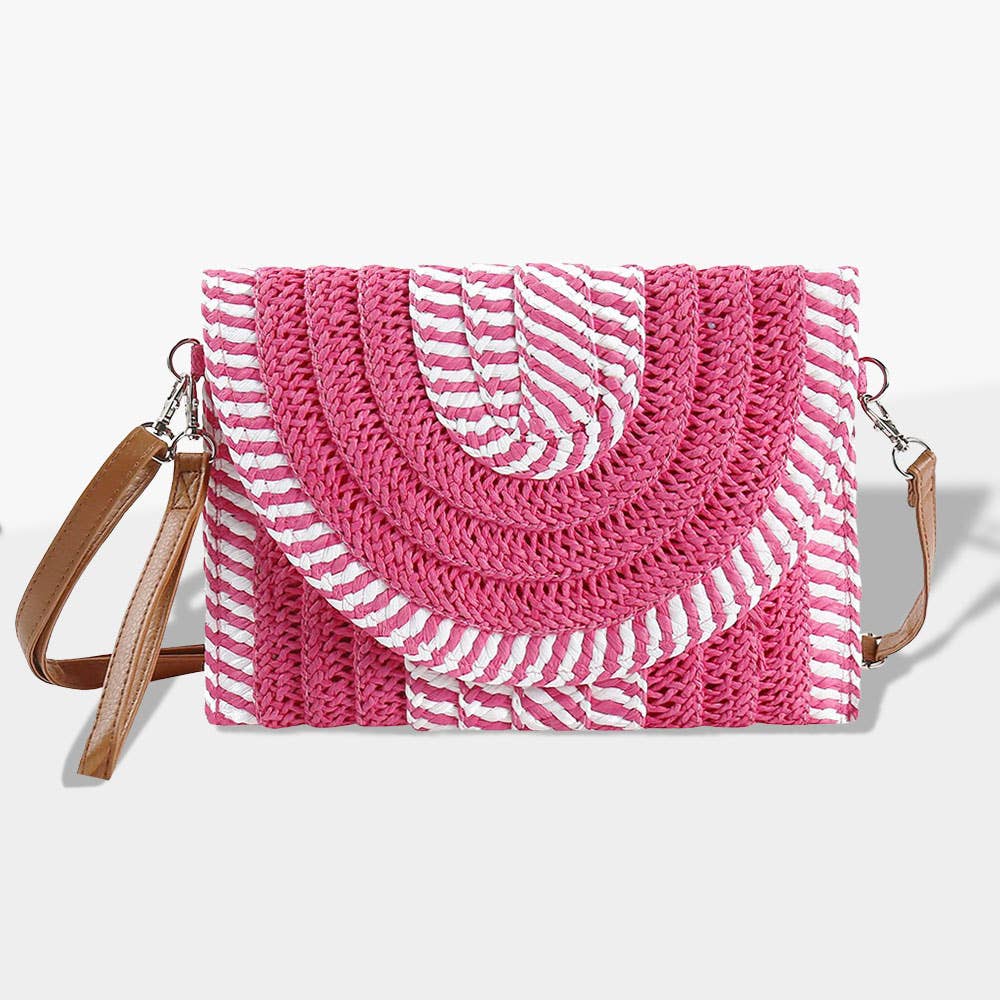 Sensibling Corp. - Wholesale Crossbody Bag - Women's - Mixed Striped Straw Clutch / Crossbody Bag
3