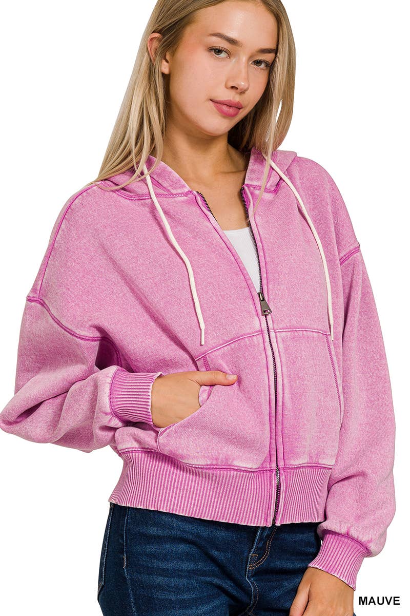 42POPS - Vendita all'ingrosso Felpa con cappuccio - Donna - Felpa con cappuccio corta in pile lavato acido .0812 SI-253134