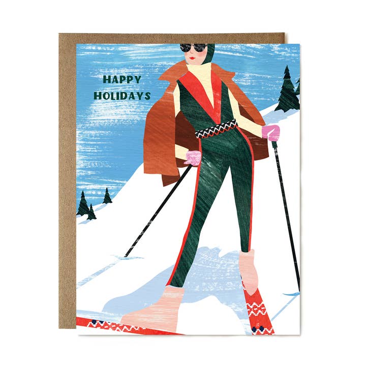 Happy Holidays Skier Card for wholesale by Ula Bloom