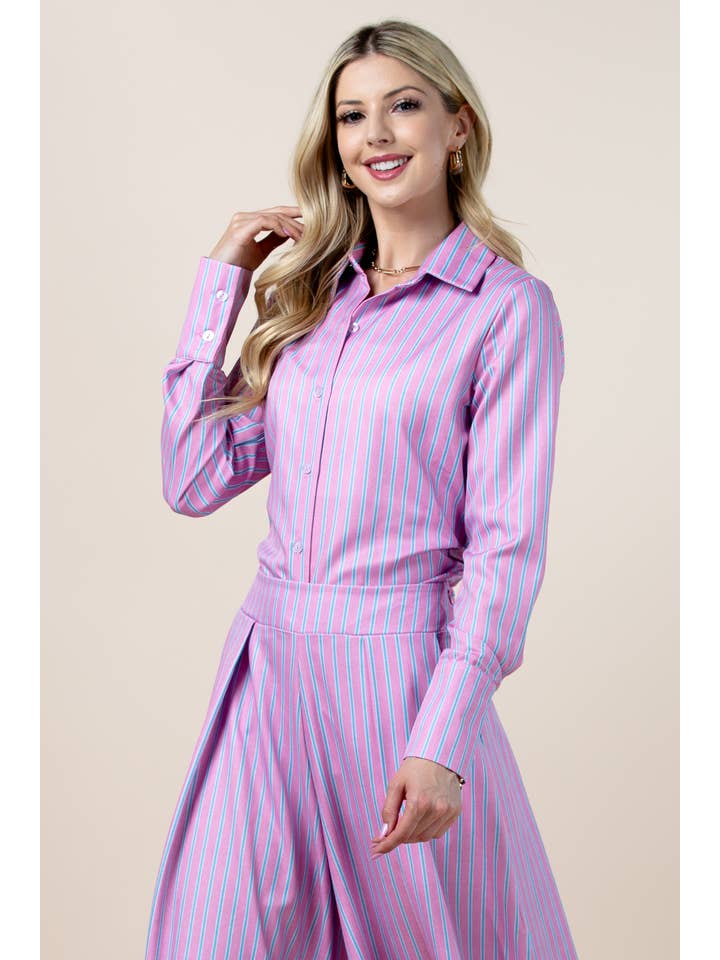 Imprimir T1623-5581-Camisas con cuello de rayas y lazo trasero Solace de venta al por mayor en Faire2