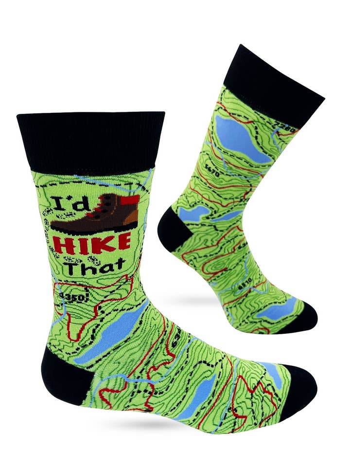 I'd Hike That Men's Novelty Crew Socks for wholesale by Fabdaz