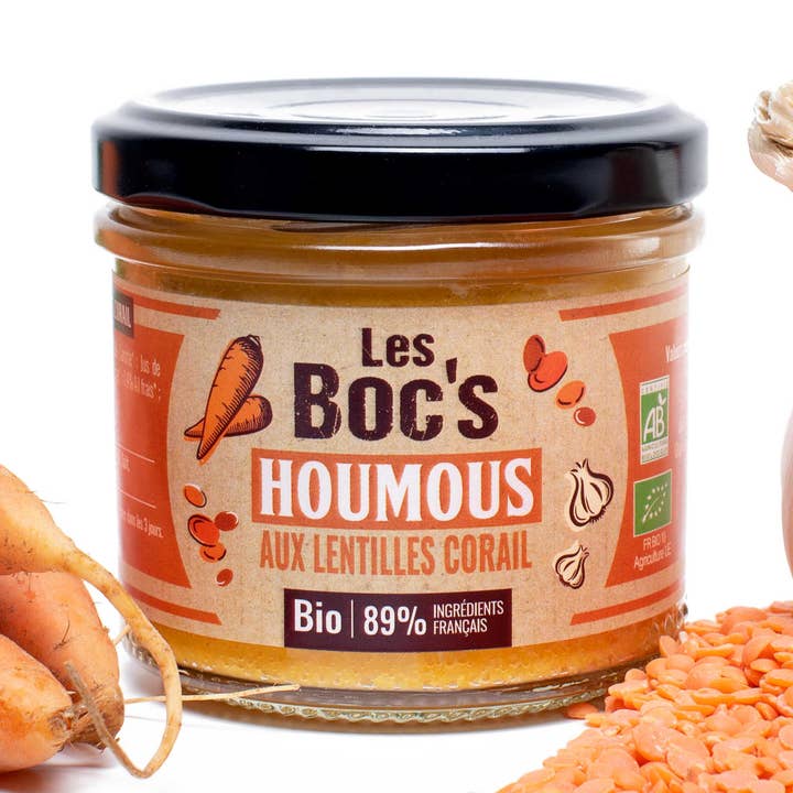 Houmous aux lentilles corails bio pour la vente par Les Boc's