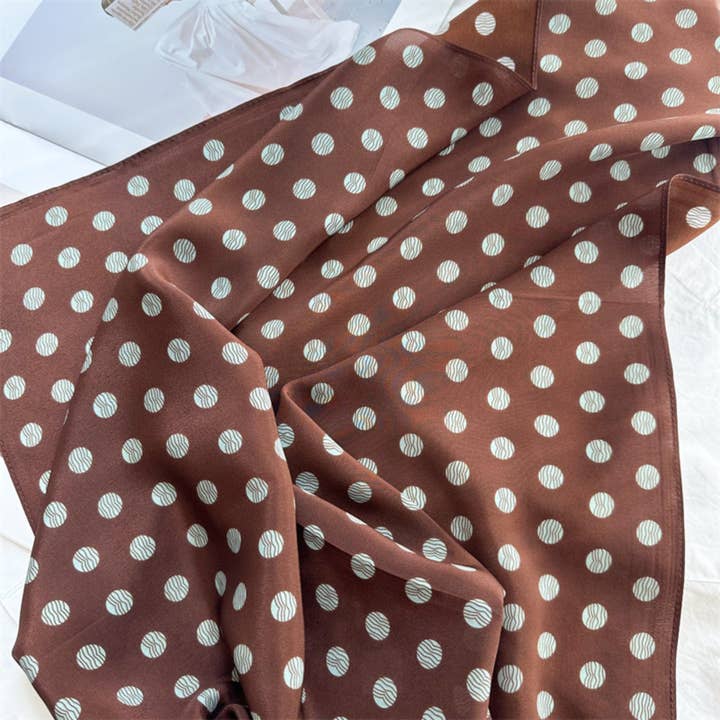 SueSilkHK - Wholesale Scarf – Women's - 26'' Brown & Green Polka Dot Mulberry Silk Scarf – Vintage Square Silk Shawl for Women, Elegant & Retro-Chic Accessory4
