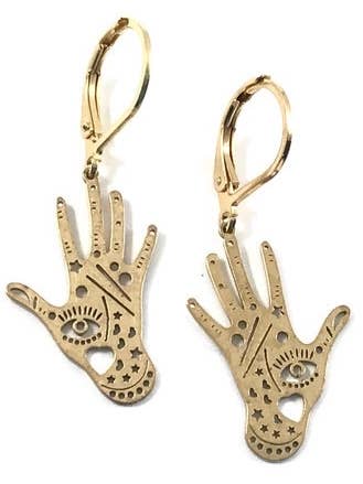 Brass Mystical Hand Earring for wholesale by Dreamspirit