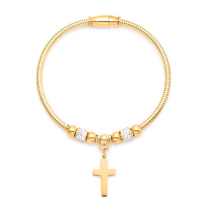 Stainless Steel Cross Charm Magnetic Bracelet for wholesale by LA Jewelry Plaza