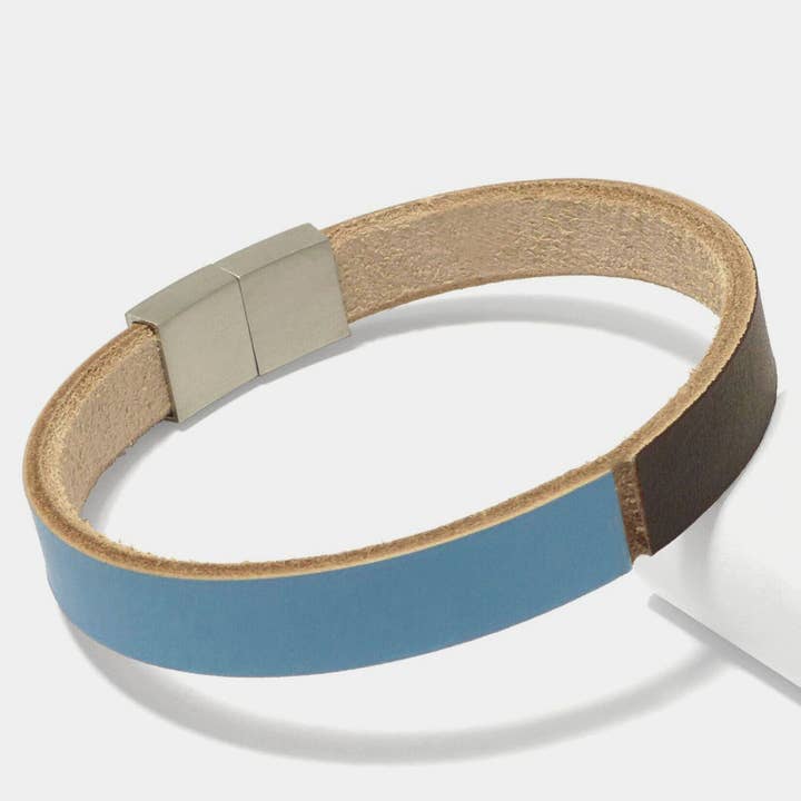 Two-Tone Men's Bracelet Leather Star FD36 – Brown/Blue for wholesale by STARBEIT