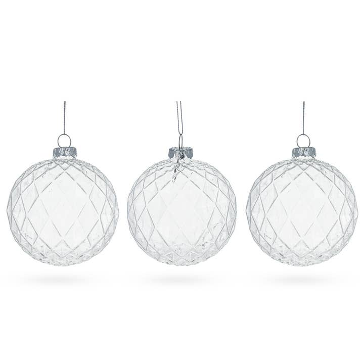 Set di 3 decorazioni in vetro trasparente scanalato da 3,5 pollici per la vendita all'ingrosso da parte di BestPysanky