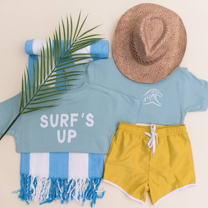 Surf's Up front and Back Waves Beach Summer Kid Shirt for wholesale by Benny & Ray Apparel