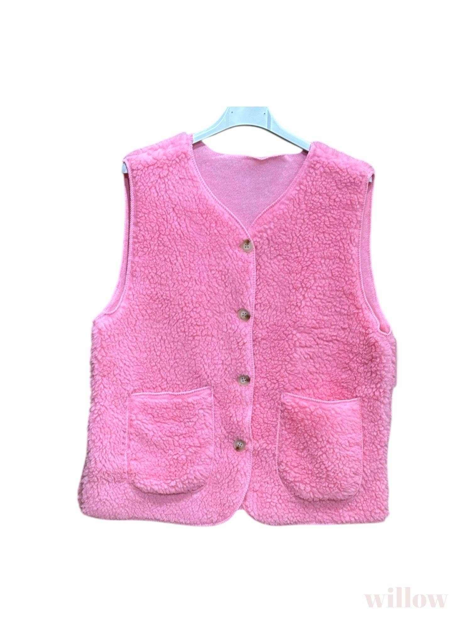 Moonsun - Venta al por mayor Chaleco de abrigo - Mujer - Chaleco sin mangas de piel de oveja con botones13