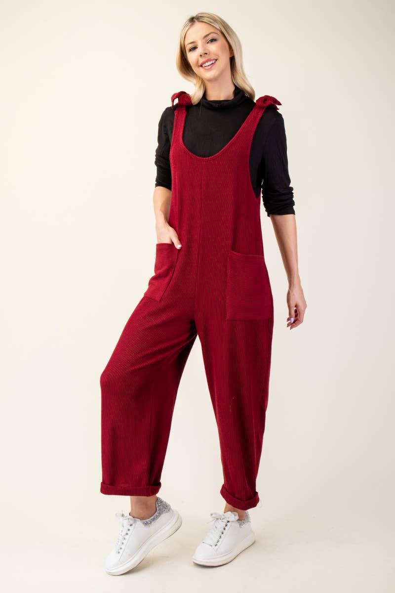 Celeste Clothing – Großhandel Jumpsuit – Damen – Plus-Size verstellbarer Rippen-Overall mit Fronttaschen - CP4387334