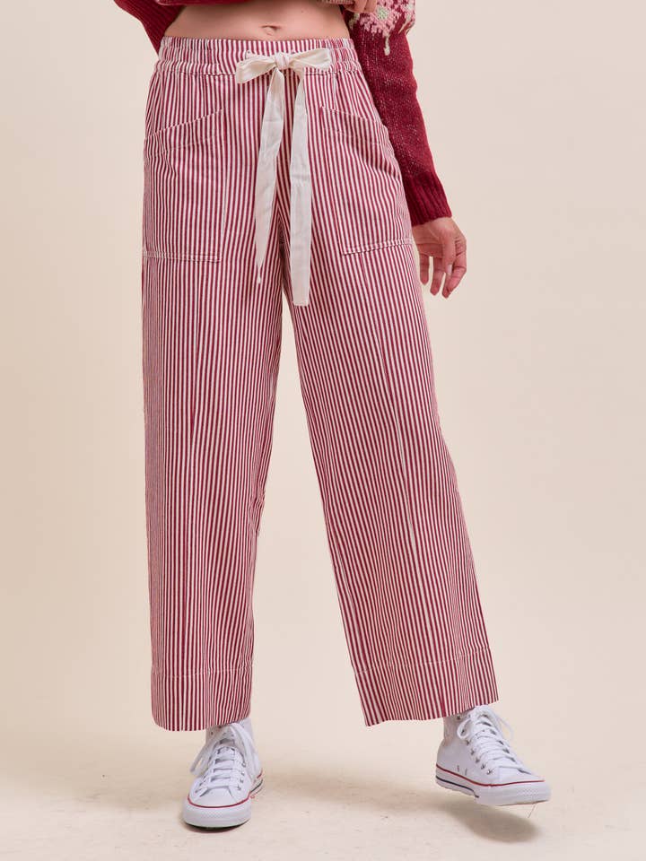 Black Offwht Stripe STRIPED WIDE LEG PANTS MP4461 for wholesale on Faire10