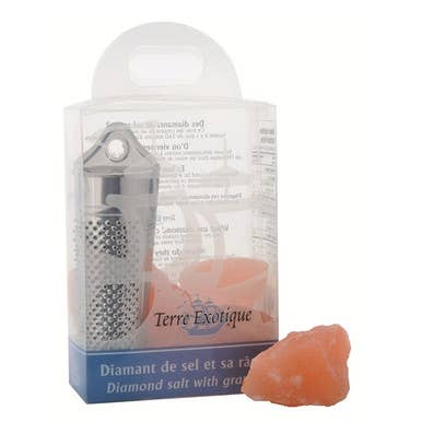 Terre Exotique Diamond Salt Rock Pink with Grater 14.1oz for wholesale by The French Farm