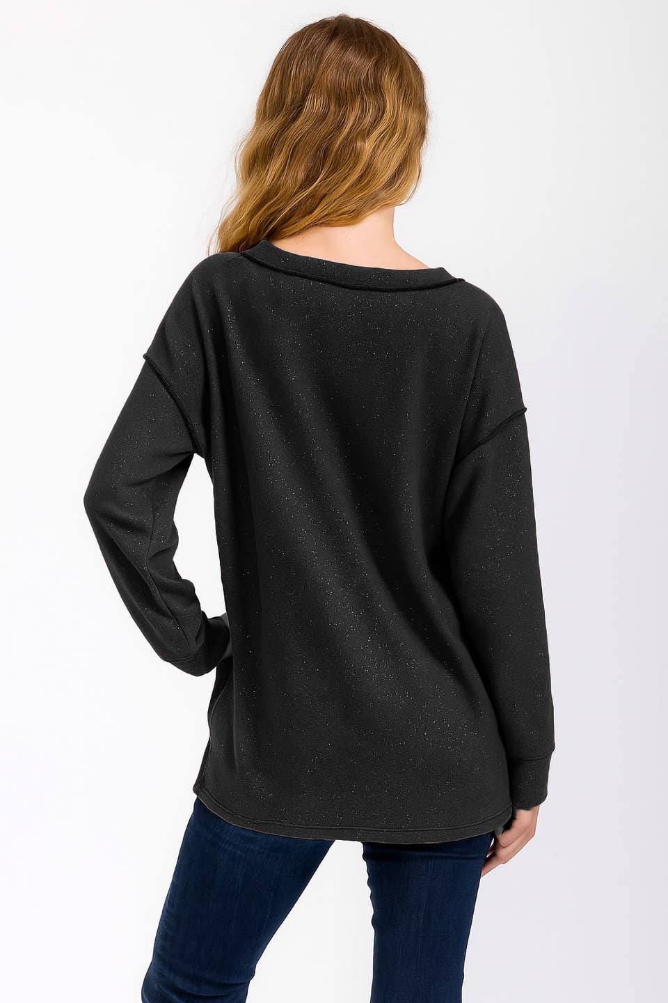 7th Ray - Vendita all'ingrosso Felpa - Donna - Top Pullover con Accenti Glitterati in Metallo Morbido Spazzolato T604613