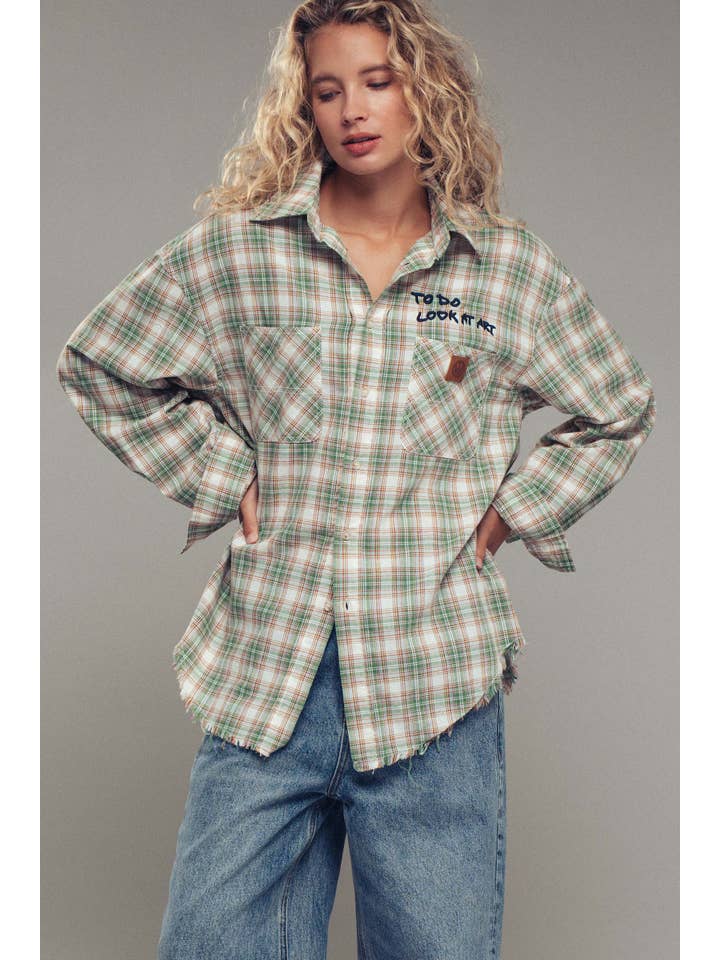 Urban Daizy - Wholesale Button Down Shirt - Women's - "TO DO LOOK AT ART" Embroidered Boho Top13