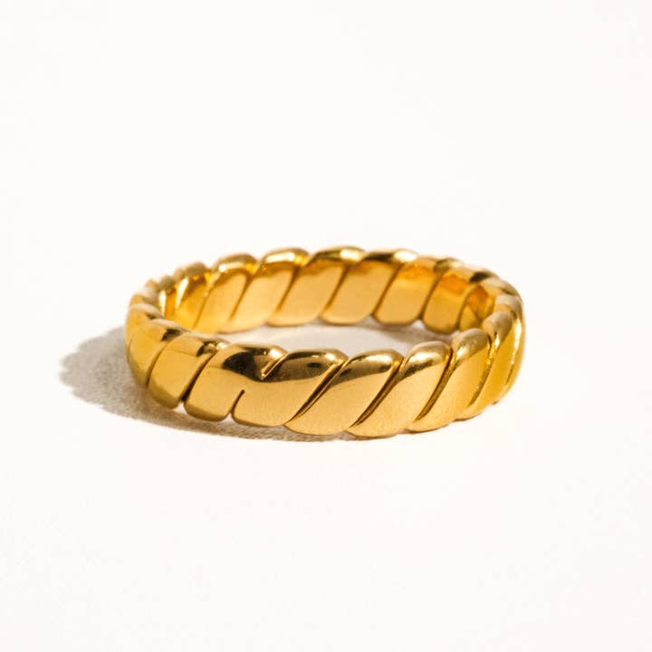 Pierre 18K Gold Non-Tarnish Braided Stack Ring for wholesale on Faire