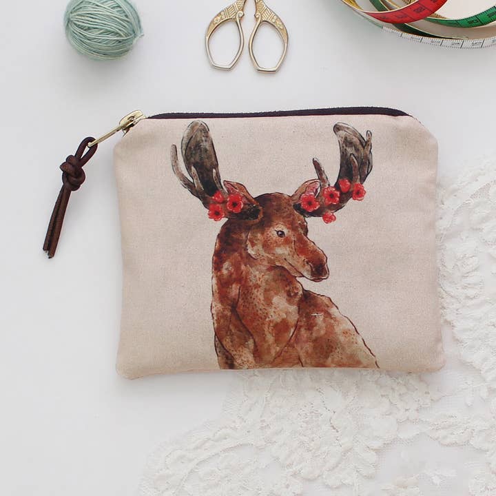 Sam the Moose | Zipper Pouch | Cosmetic Bag for wholesale by The Blue Rabbit House