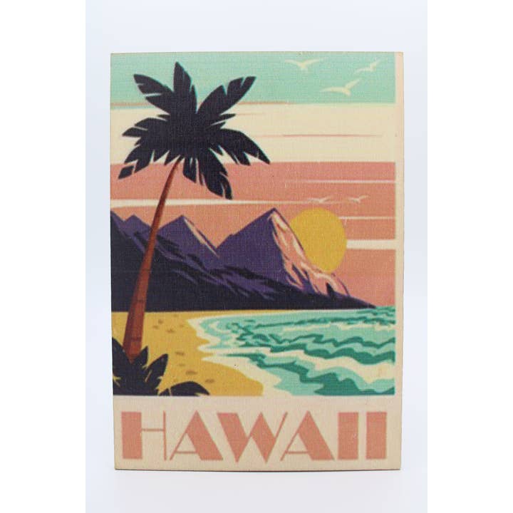 Hawaii Retro Beach Classic Wood Postcards, Magnets and Tags for wholesale by DaydreamHQ