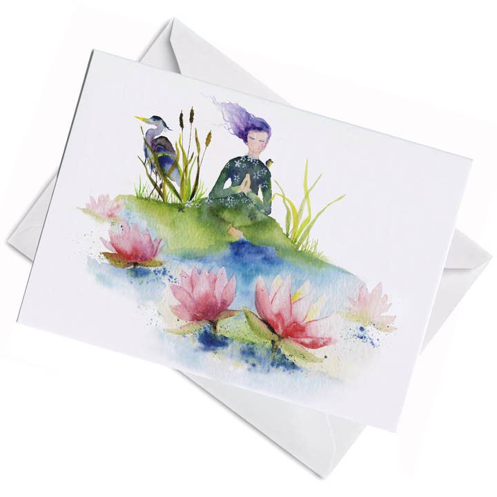 Oladesign - Vente Carte de vœux classique - Carte de vœux - Lotus - Méditation Nature Héron