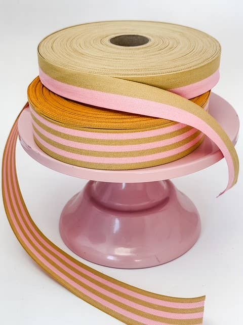 CHIC&PAPER - Wholesale Ribbon - Gift Wrapping - Cotton Ribbon BICOLOR Mustard /Candy Pink 25mmx50m2