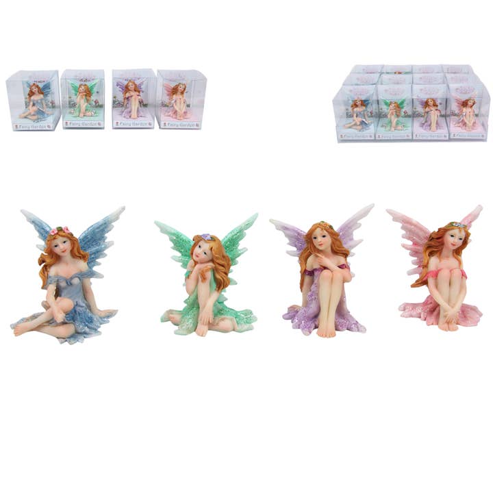 Cubby House - Wholesale Decorative Figurine - 8cm Sitting Fairy with Glitter 4 Asstd (Gift Box)
