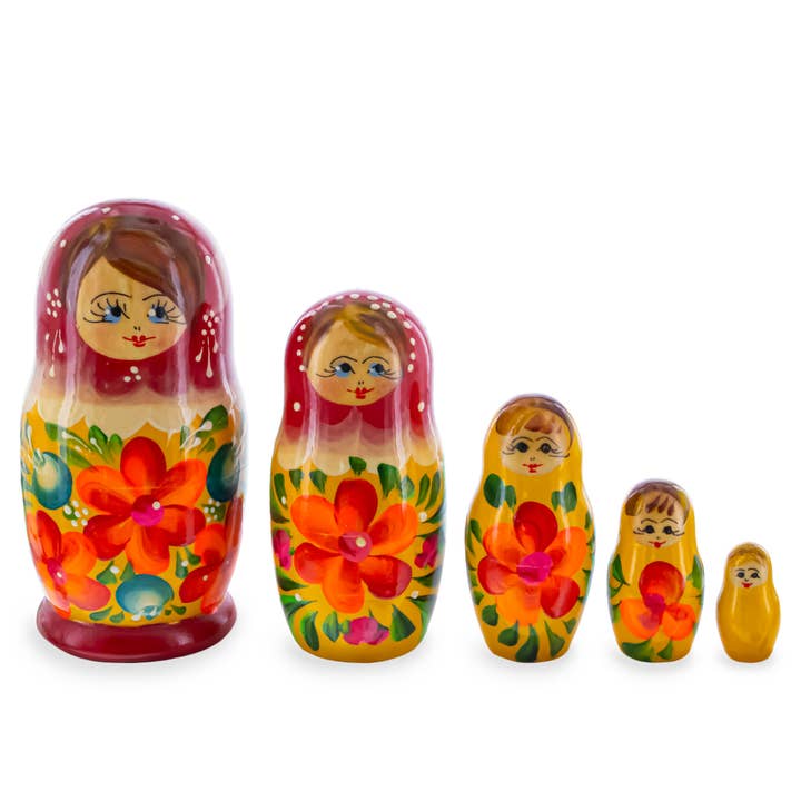BestPysanky – Engroshandel Pyntefigur – Rød farve med orange blomster trædukker i sæt0