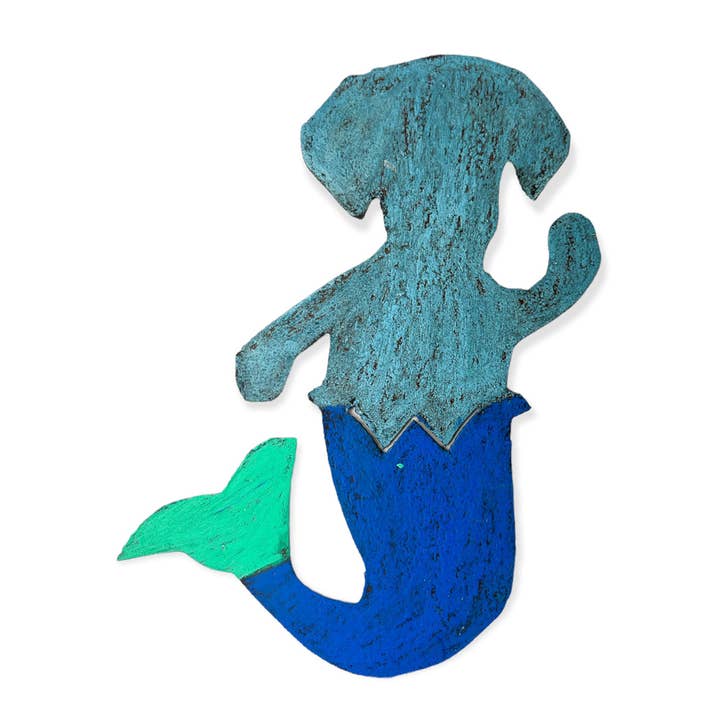 Whimsies - Vendita all'ingrosso Decorazione da parete 3D - Targa in metallo rustico cane sirena animale domestico riciclato eco nautico USA