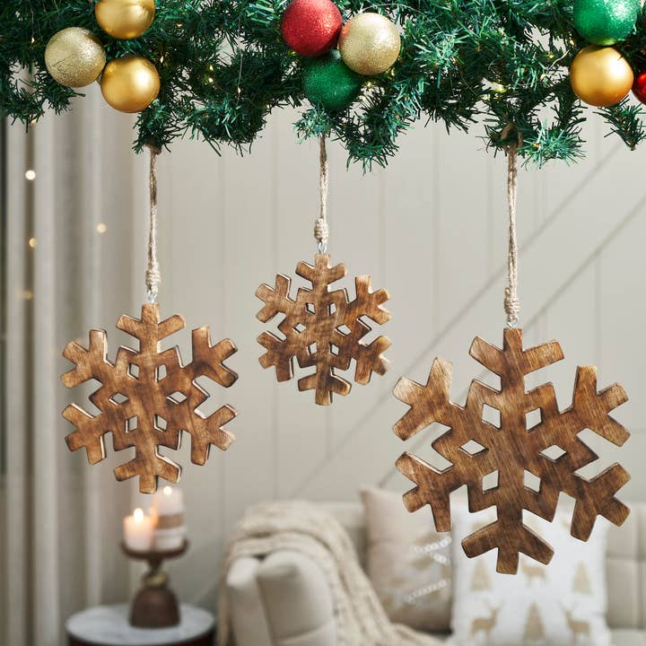 VHC Brands - Wholesale Ornament - Distressed Dark Wooden Snowflake Ornament Set of 3 - 5.75/7.75/9.75 inch0