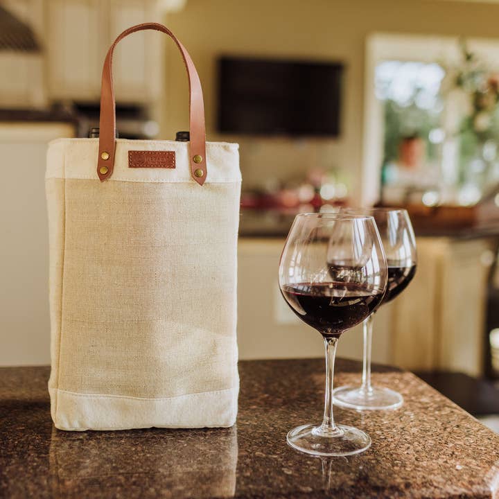 Beige Pinot - Jute 2 Bottle Insulated Wine Bag for wholesale on Faire
