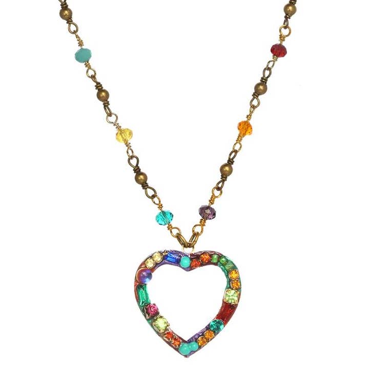 Multi Bright Small Open Heart Necklace for wholesale by Michal Golan Jewelry