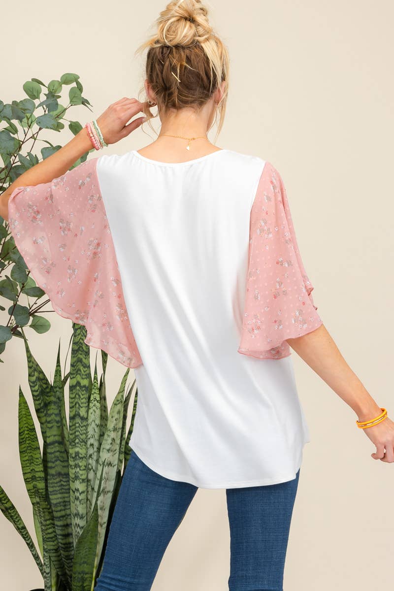 Celeste Clothing - Vendita all'ingrosso Camicetta - Donna - TOP SOLIDO PLUS SIZE CON MANICHE AD ALETTE IN CHIFFON -CT43008-PL3