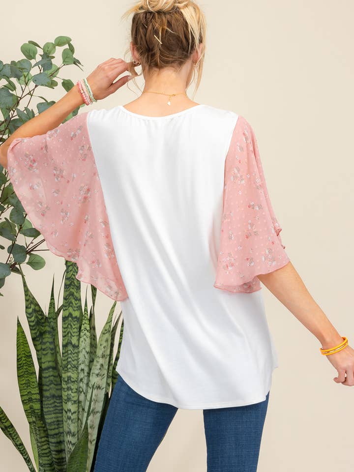Celeste Clothing - Wholesale Blouse - Women's - PLUS SIZE SOLID TOP WITH CHIFFON WING SLEEVES -CT43008-PL3