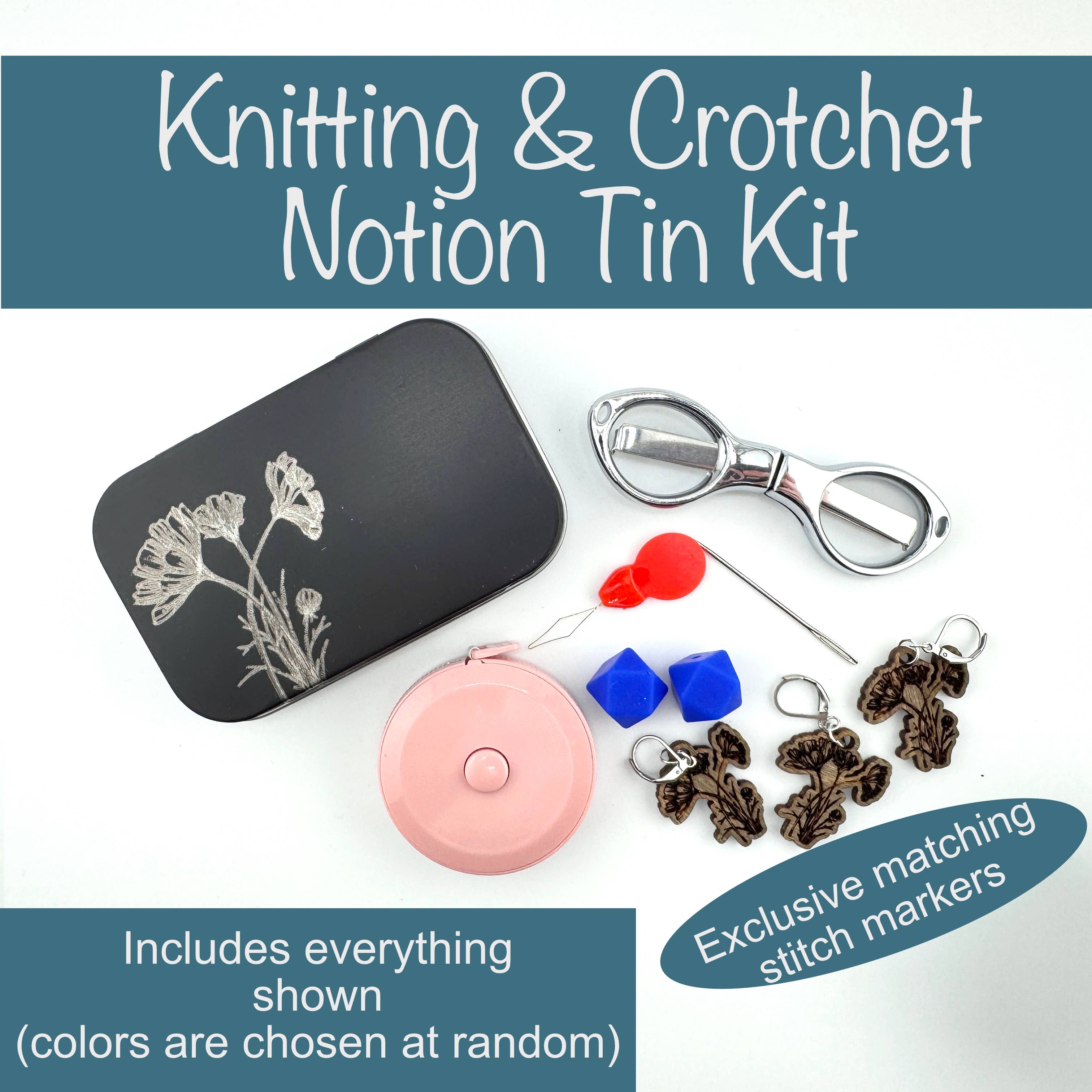Art by Erica H & Rebel Stitchers - Wholesale Knitting/Crochet Supplies - Poppies Notions Metal Tin Kit with Magnetic Needle Holder7