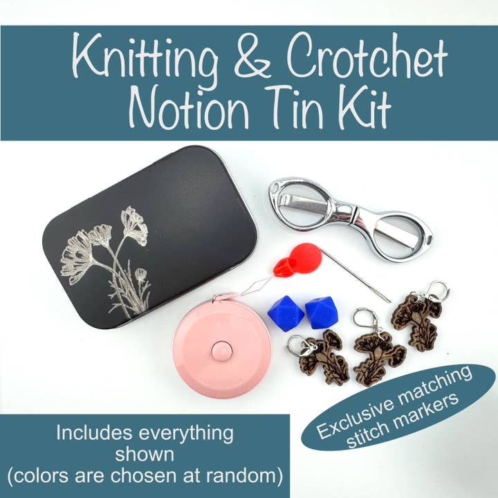 Art by Erica H & Rebel Stitchers - Wholesale Knitting/Crochet Supplies - Poppies Notions Metal Tin Kit with Magnetic Needle Holder7