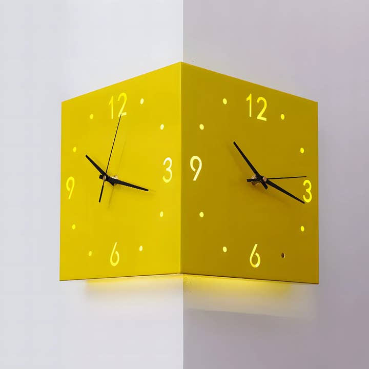 Yellow Voice Sensor Backlit Corner Clock for wholesale on Faire