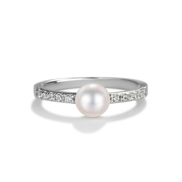 Cherished Moments - Wholesale Band/Stacked Ring - Sterling Silver Freshwater Pearl Baby Ring w CZ for Kids