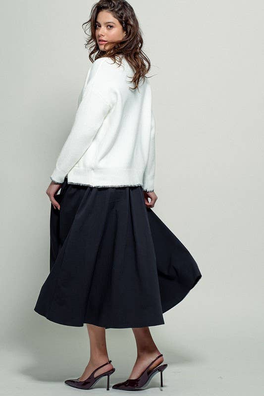 IVOIRE Cardigan en maille décontracté à boutons avec surpiqûres contrastées en vente sur Faire4