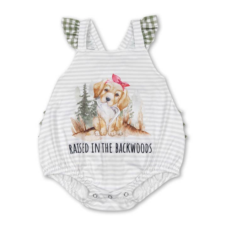 Sleeveless stripe dog baby girls romper for wholesale by Yawoo Garments