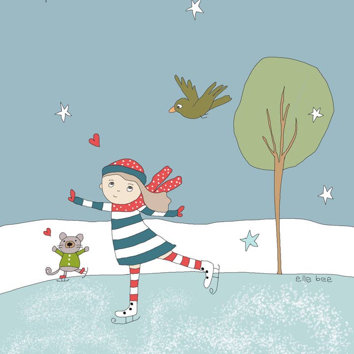 Skating is my happy place greeting card for wholesale by Elle Bee Art Studio