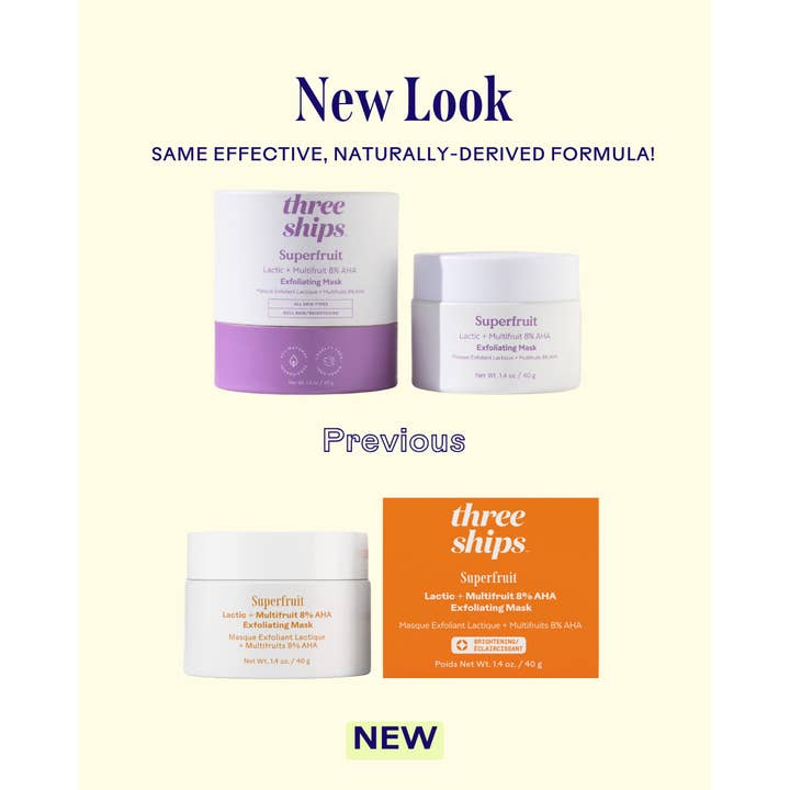 Three Ships - Wholesale Skincare Face Mask - Superfruit Lactic + Multifruit 8% AHA Exfoliating Mask