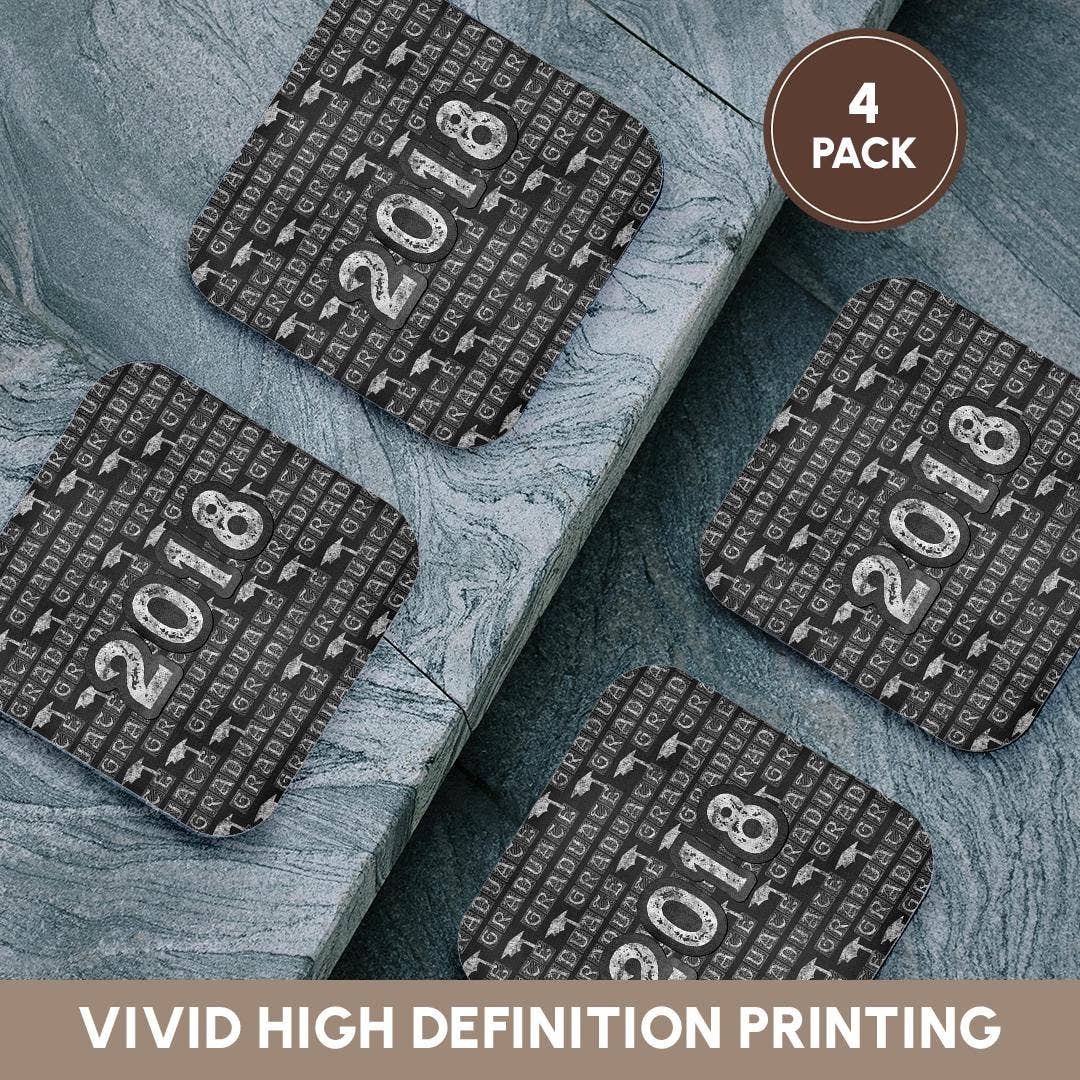 3dRose - Wholesale Coasters - 3dRose, 2018 and Graduation Caps Caulk board Look, White and Gray, Coaster12