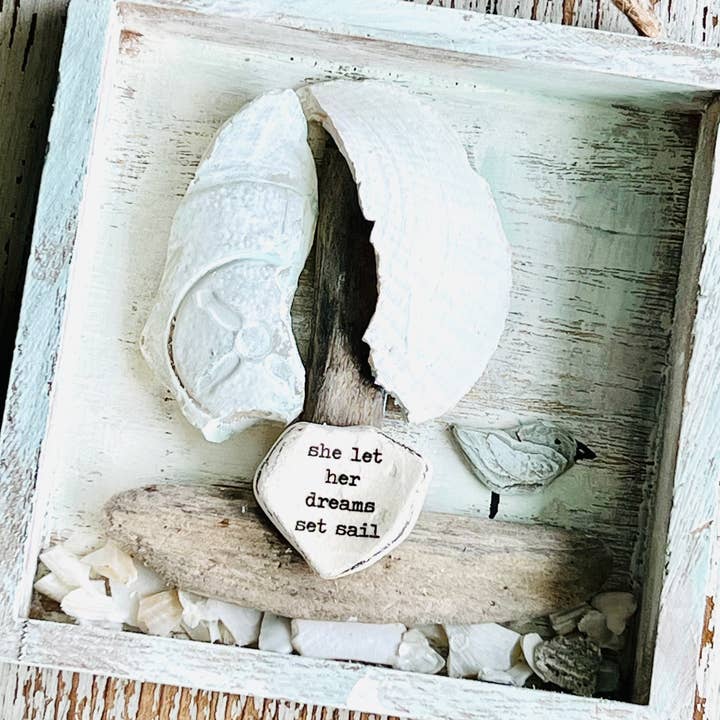 UnfiniSHEd - Wholesale Sign - Sailboat Shell Art, Beach Sign,Choose saying 1