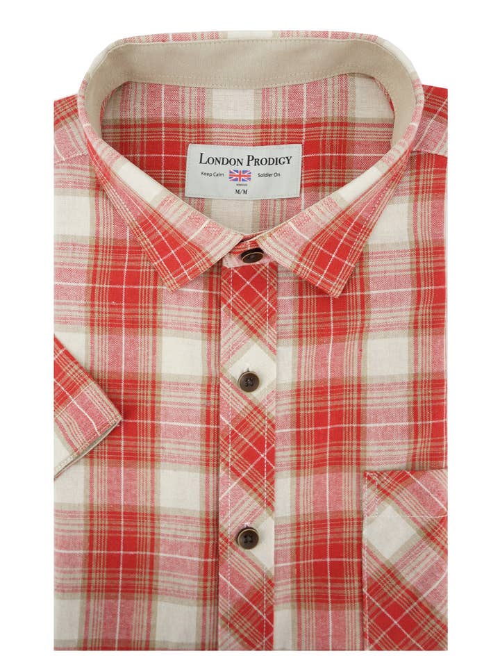 Lisnaskea Madras Short Sleeve Shirt in Crimson Red for wholesale by Rue Saint-Patrick