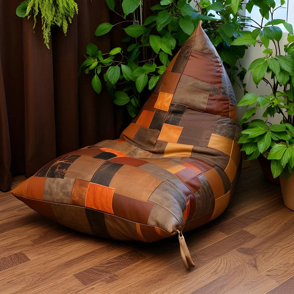 MLC - Wholesale Chair - Vintage Leather Patchwork Bean Bag – Premium Cowhide Lounge Chair0