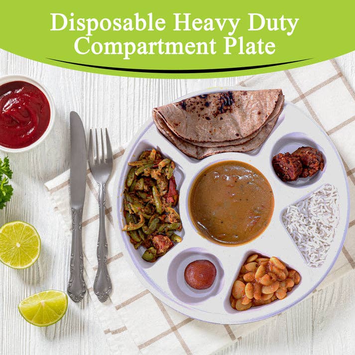 Three Leaf Products - Wholesale Disposable Plate - Three Leaf 7 Compartment Bagasse Round Plate, 200 Ct.6